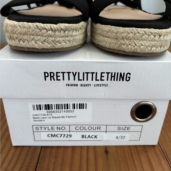 PrettyLittleThing Black Espadrille Flats Wrap-Around Tie Shoes Size 7 New - Picture 9 of 10